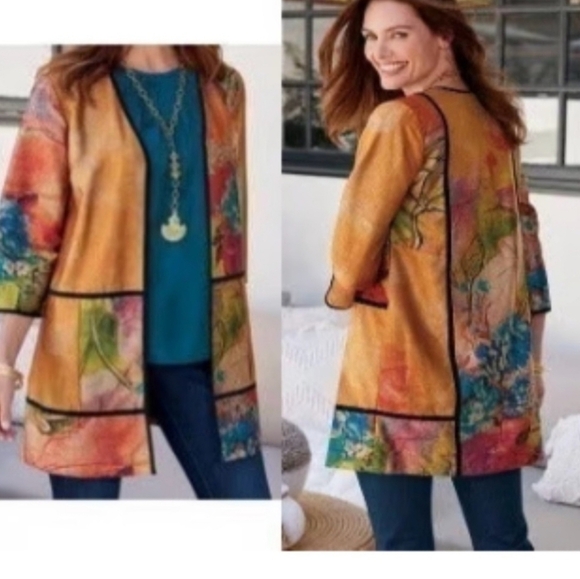 Soft Surroundings Vibrant Orange and Blue Tunic - Picture 9 of 9